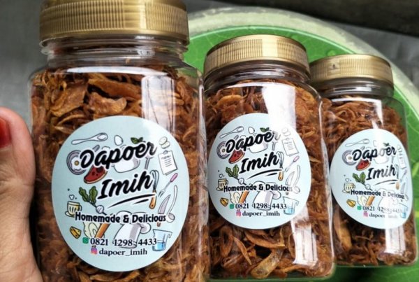 Cetak Stiker Kemasan Makanan untuk produk bawang goreng dapoer imih bahan label kromo glossy ekonomis