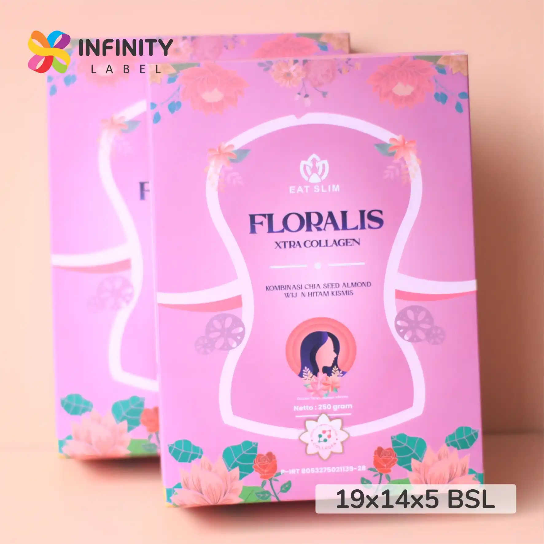 cetak packaging custom tasikmalaya produk slimming extra collagen floralis ungu doff premium