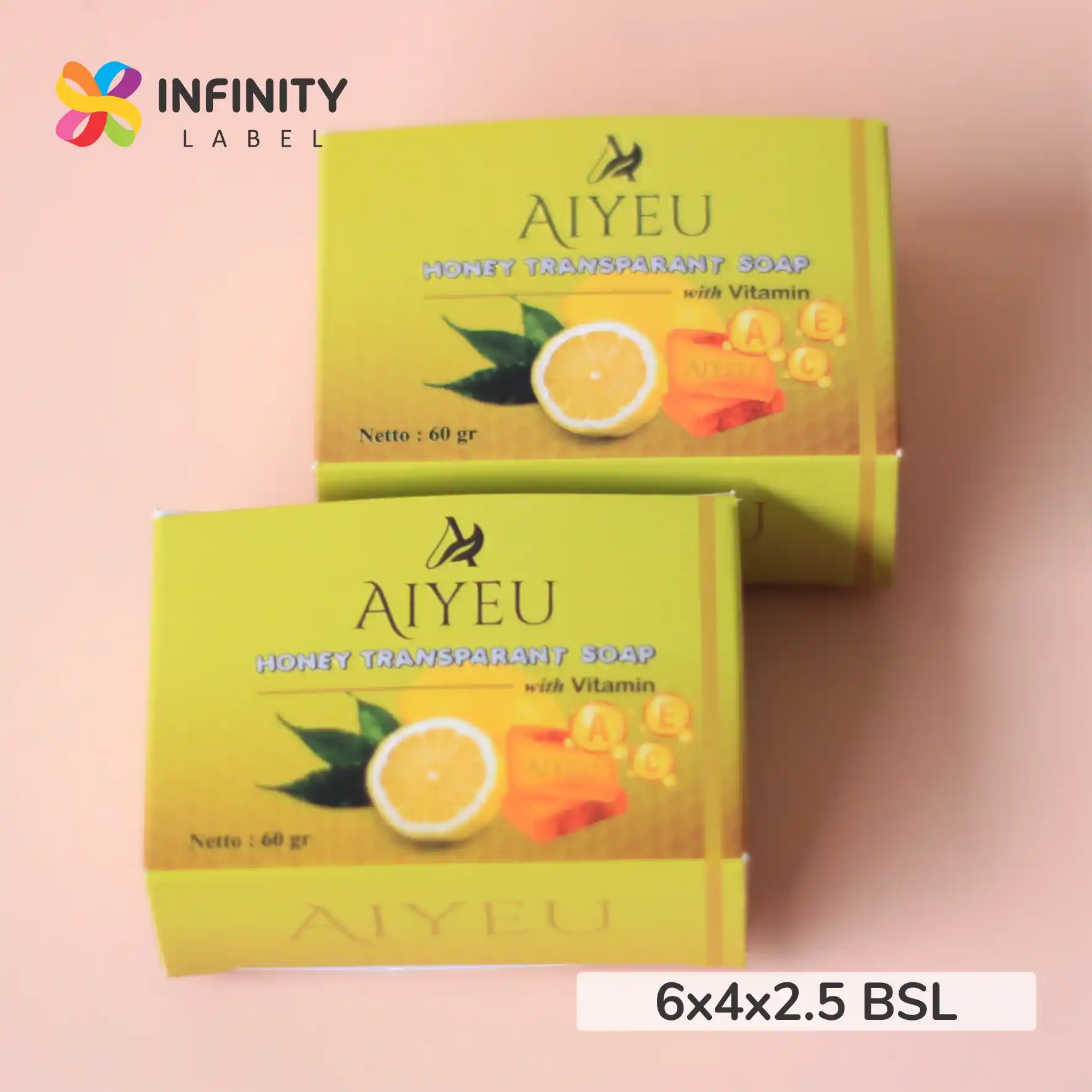 Cetak packaging serang kemasan sabun herbal aiyue transparant soap bahan ivory 270 gsm