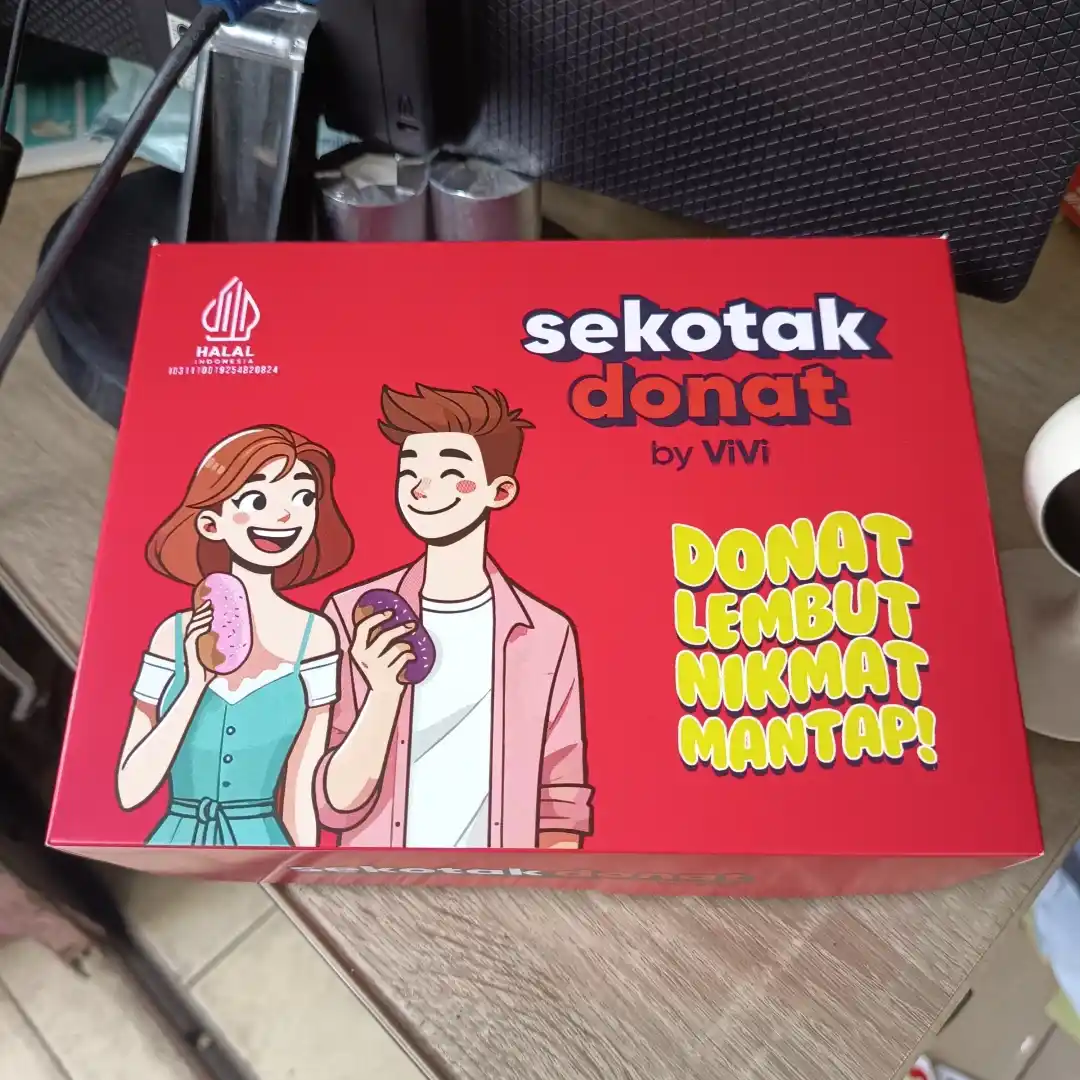 percetakan box brebes kemasan custom sekotak donat pink ivory 270 gr ukuran 20x15x6