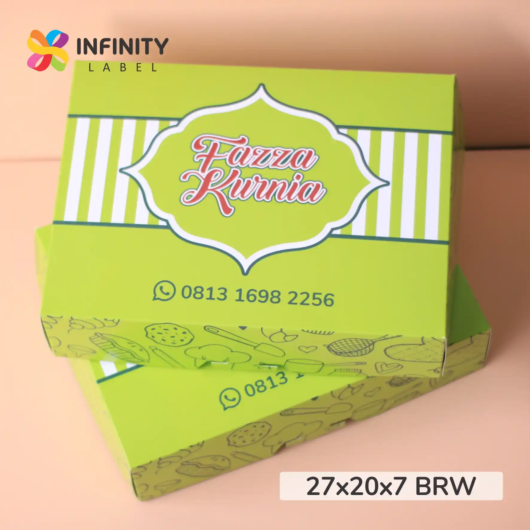 cetak dus nasi box cilacap ukuran 27x20x7 bahan ivory 350 gr nuansa hijau premium fazza kurnia catering