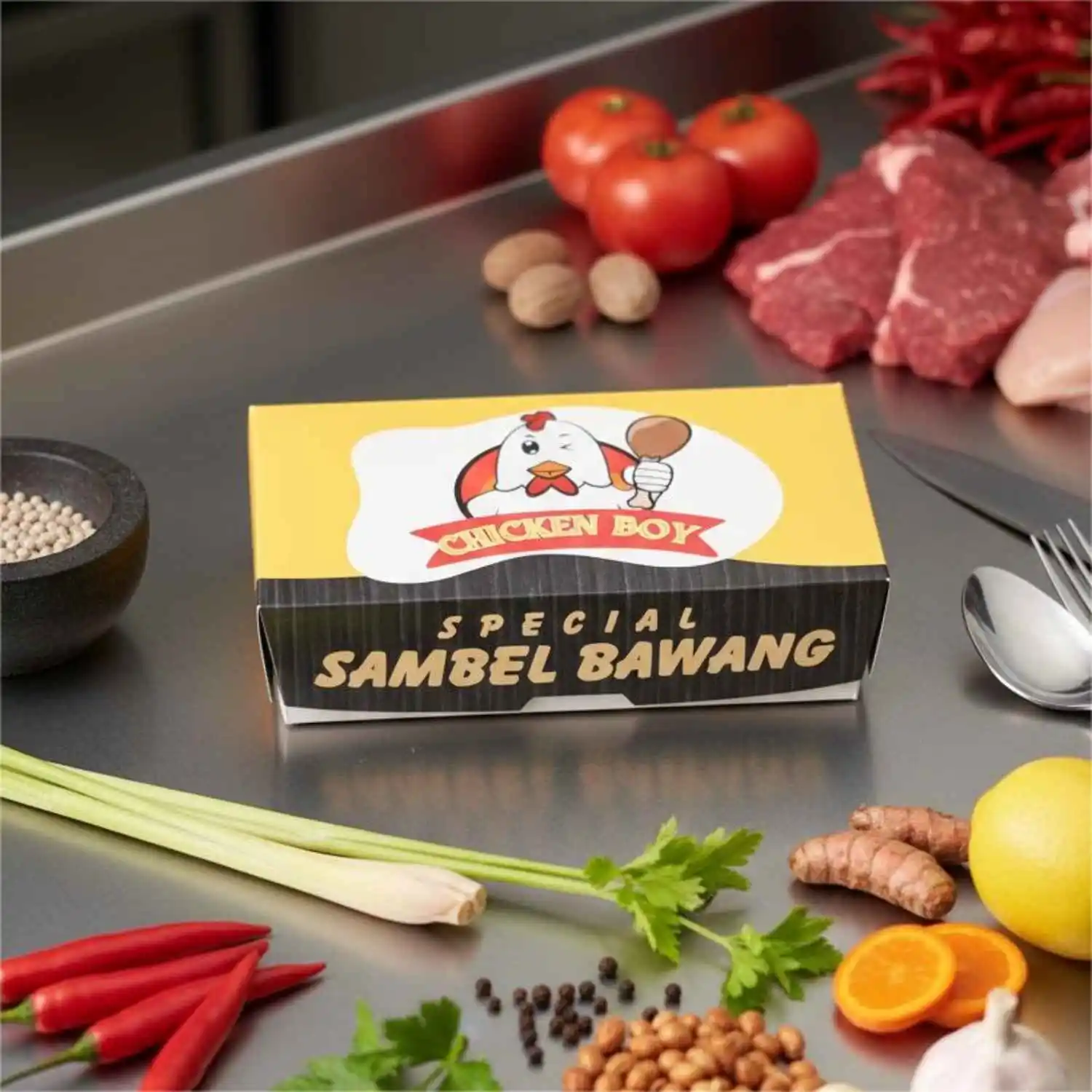 Lunch box ukuran medium chicken boy sambel bawang cetak kemasan terdekat bontang