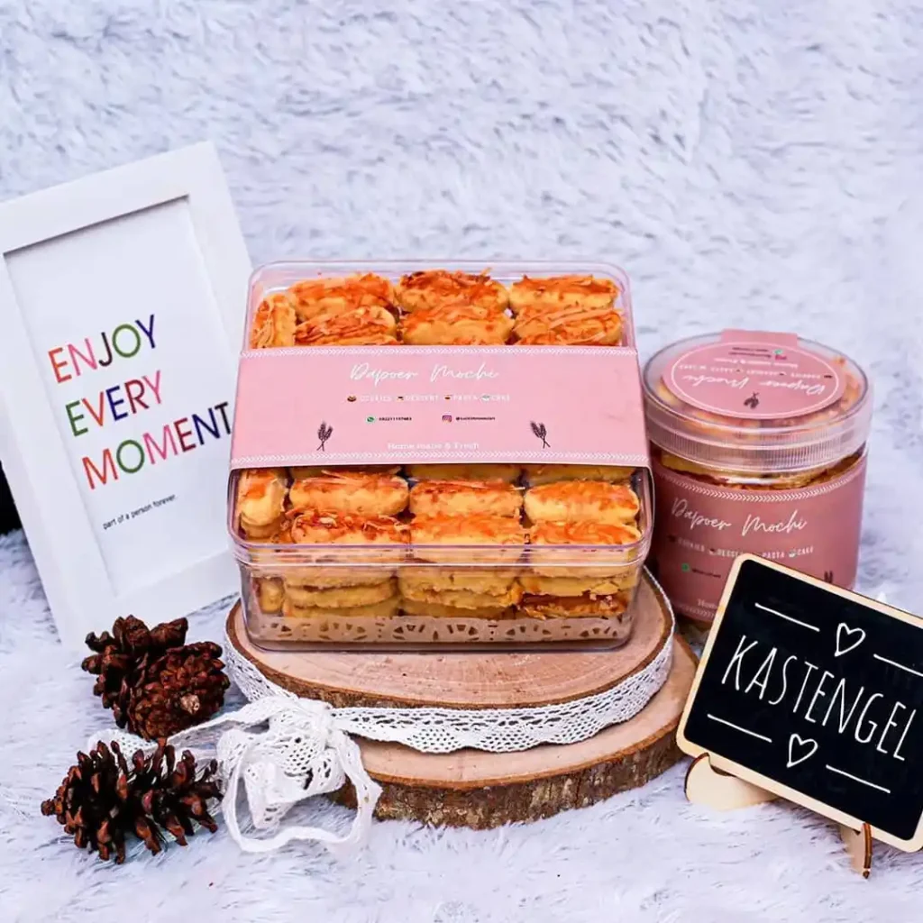 Cetak stiker bandar lampung kue kastengel kemasan kuker premium desain minimalis pink