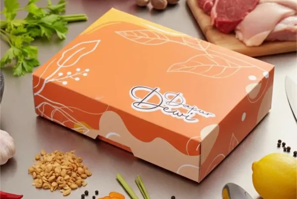 kemasan box nasi kekinian premium elegan full warna orange ukuran 27x20x7